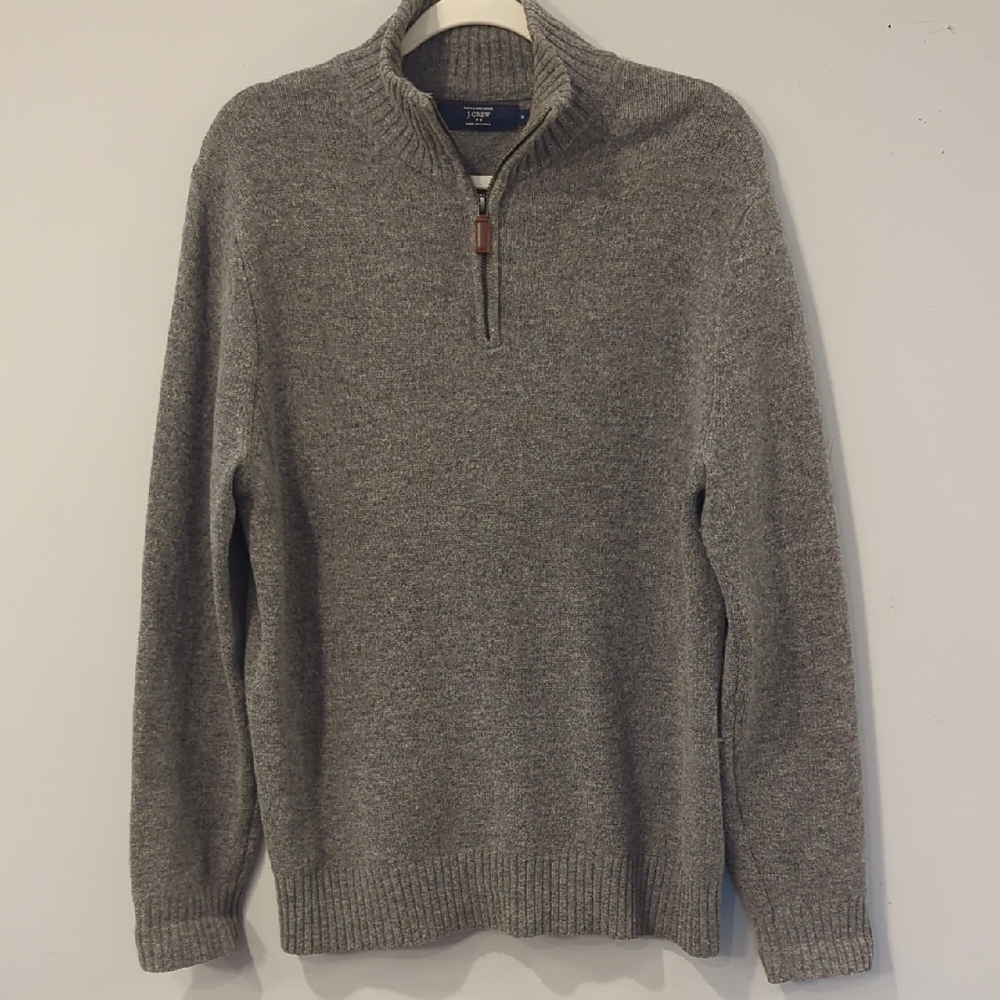 J. Crew Men's 100% Lambswool‎ 1/4 Zip Sweater Gray size Medium